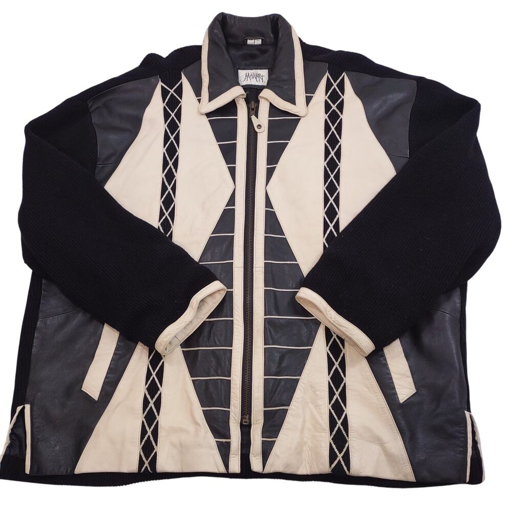 ManArt Leather and Sweater Zip Up Jacket, Size 2XL
